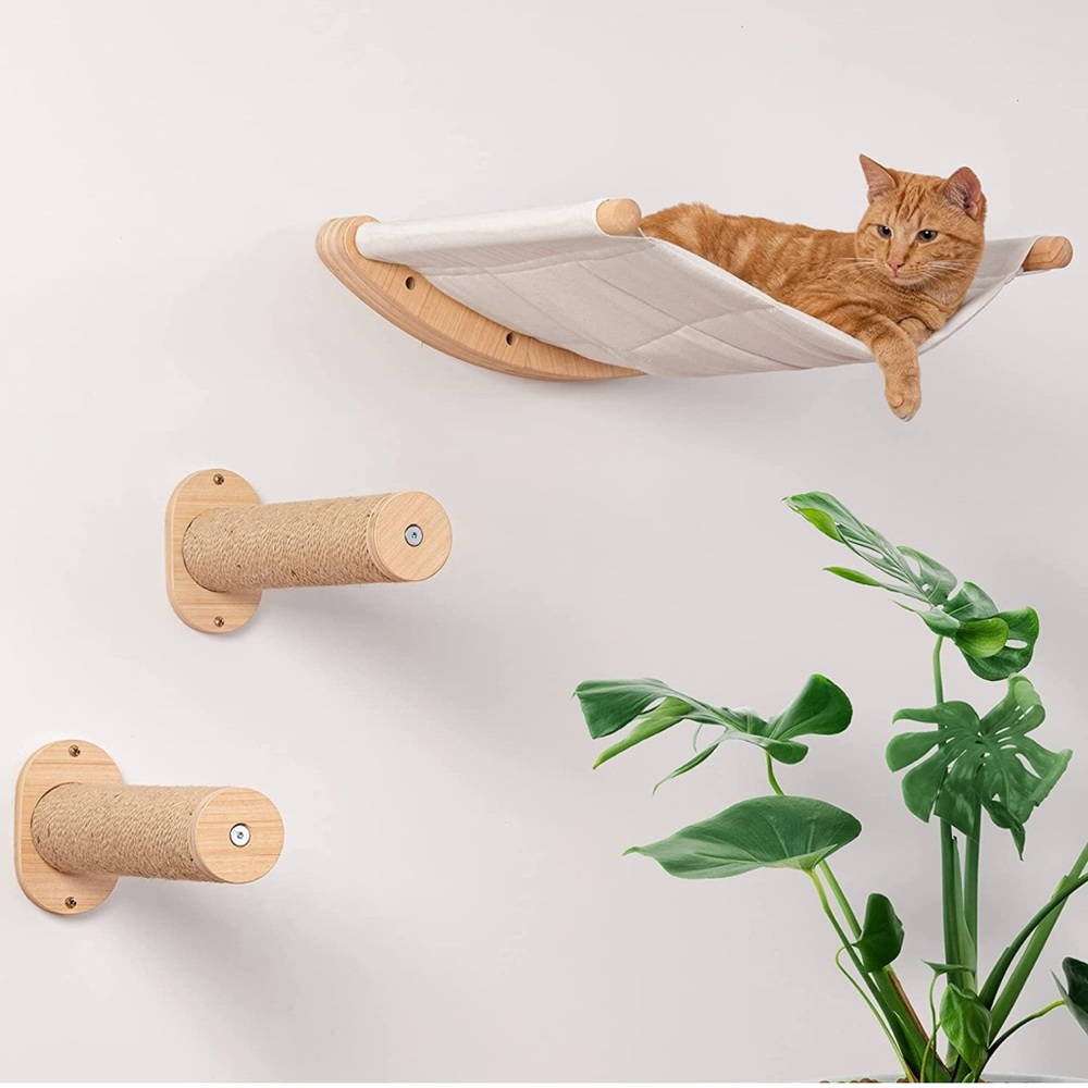 7 Ruby Road Wall Mounted Cat Hammock with Two Steps, Cat Wall Shelves